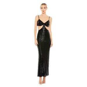 New Ieena For Mac Duggal Open Midriff Black Sequin Dress Size 6 Retail $298